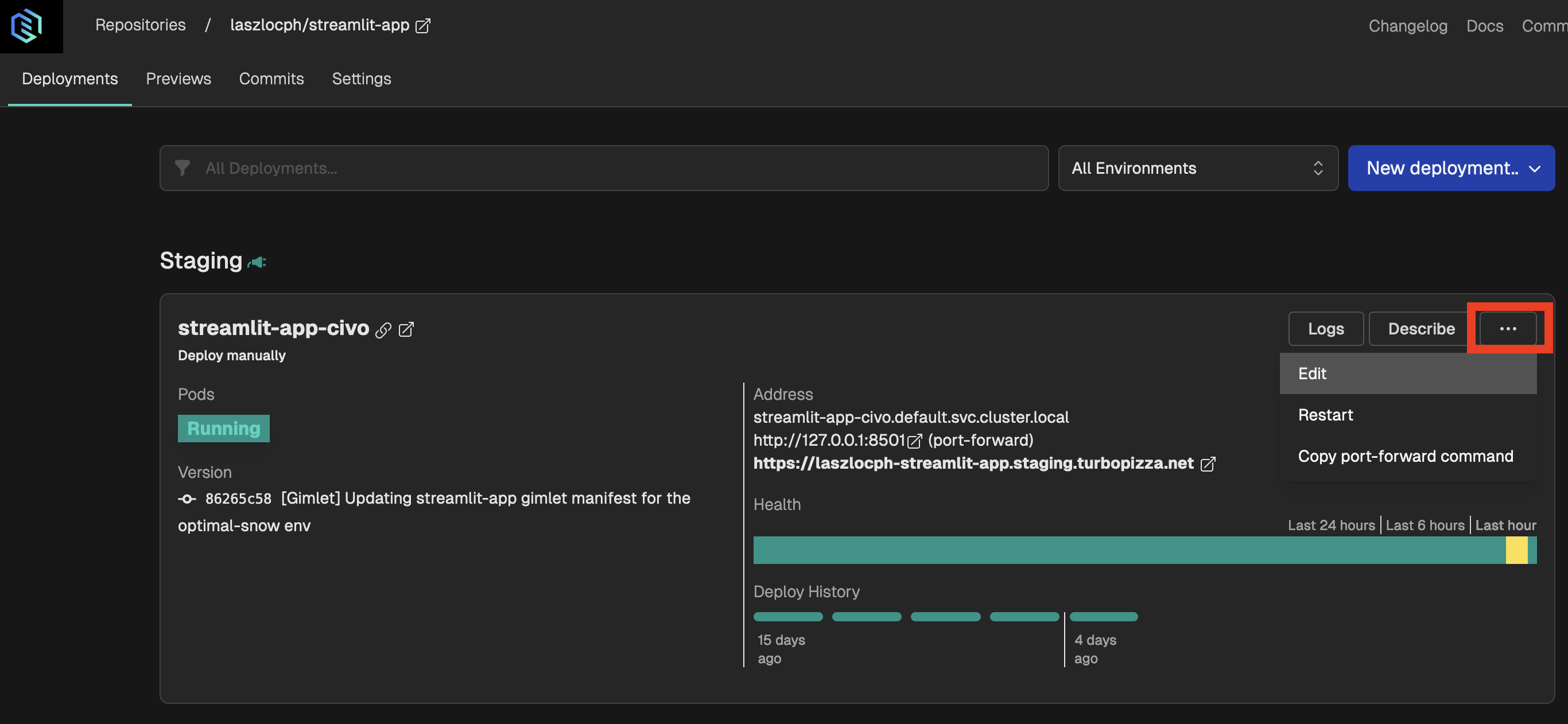 "Editing deployment configuration"