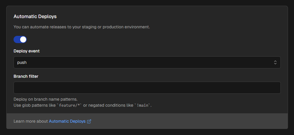 Automated deployment configuration settings in Gimlet.