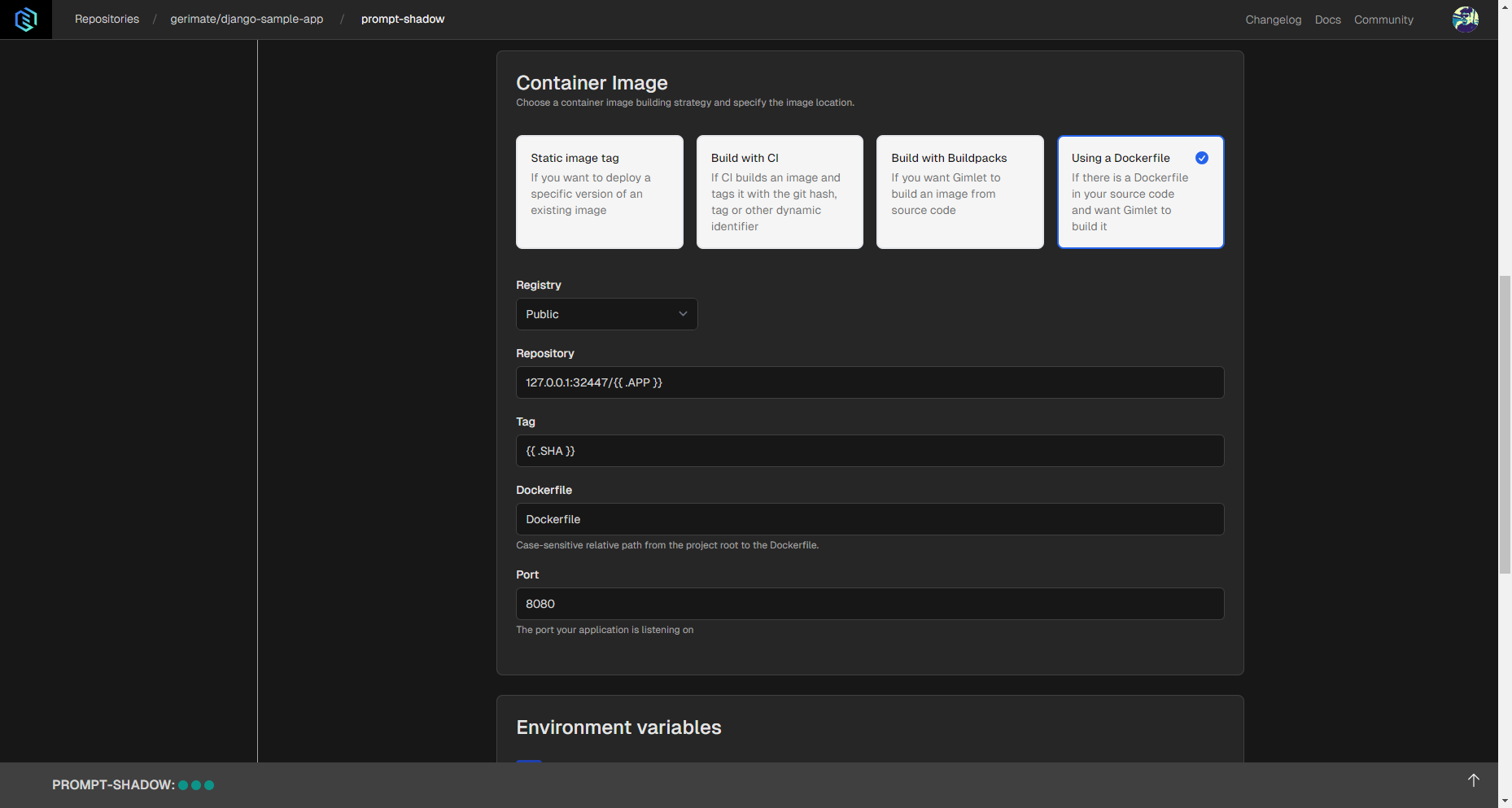 Django deployment settings in Gimlet.