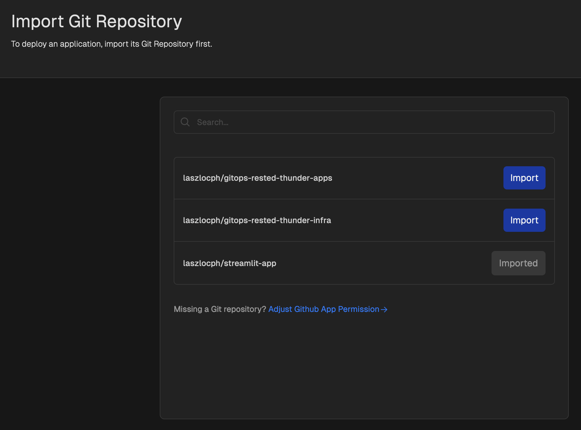 "Import repositories to Gimlet"