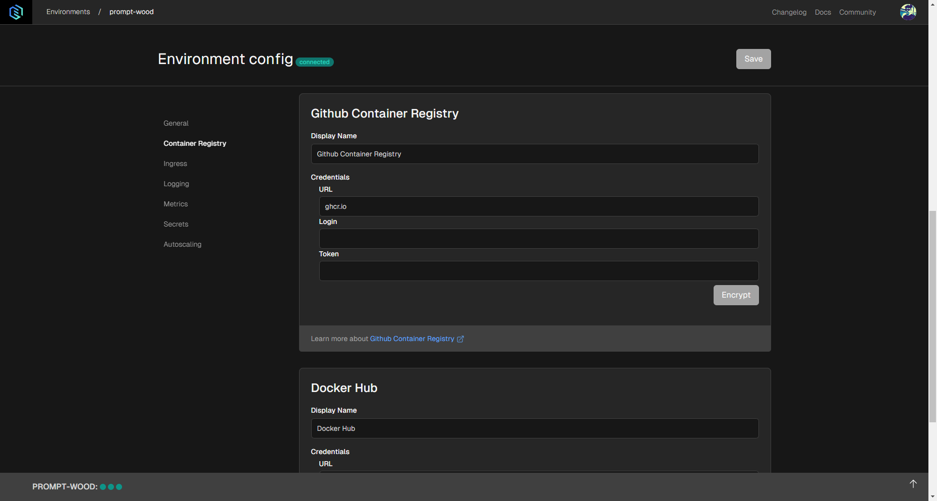 GitHub Container Registry settings in Gimlet