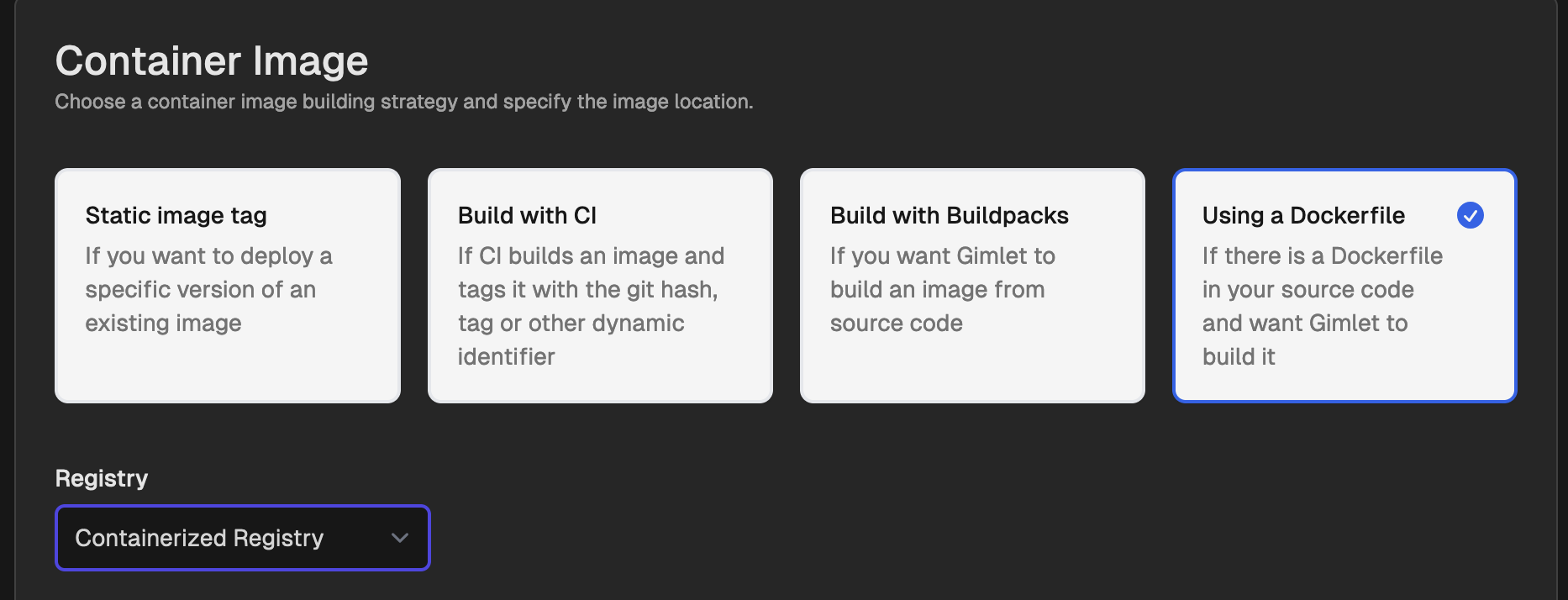 Picking a container registry in Gimlet