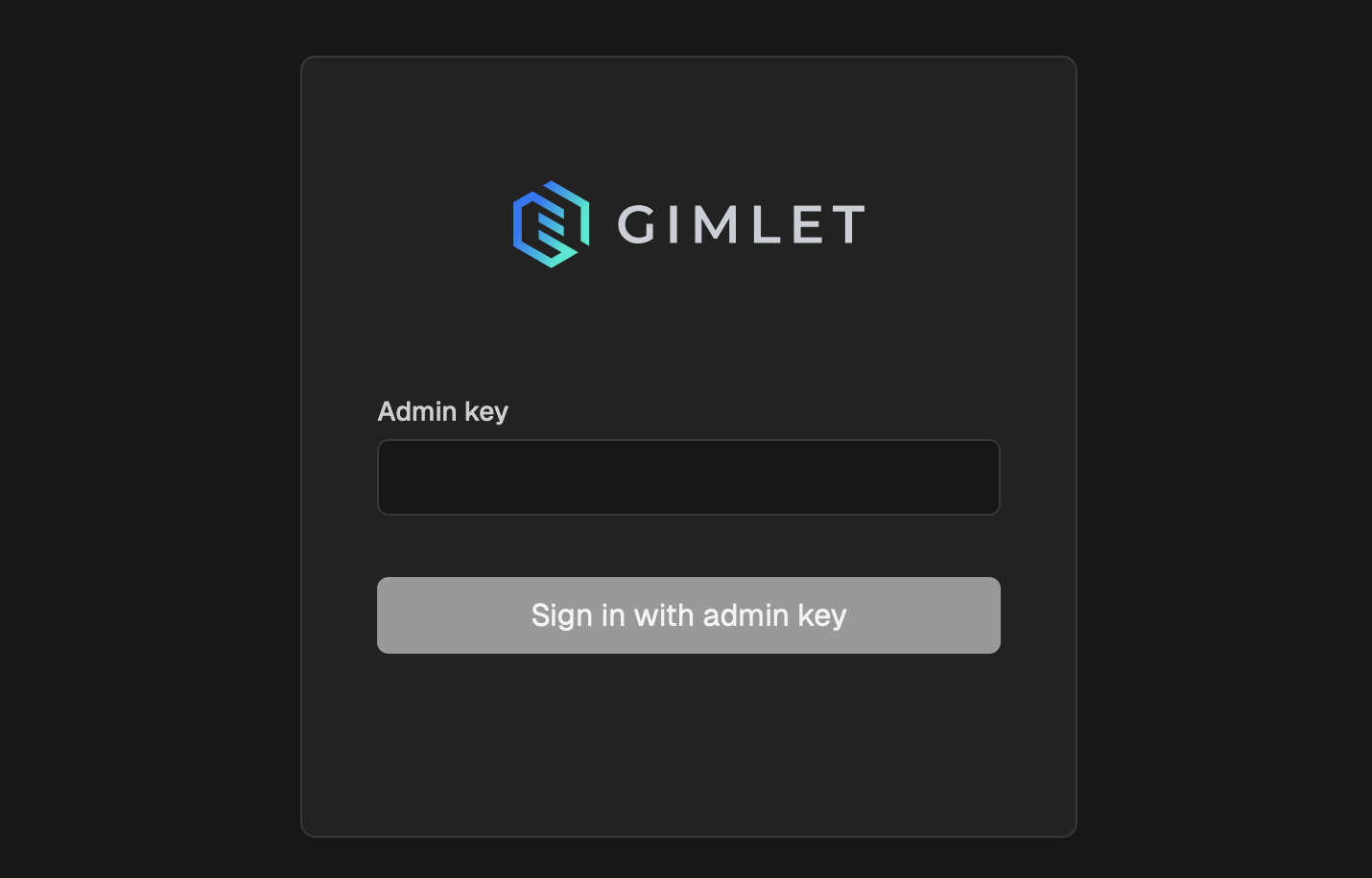 Gimlet login with admin key