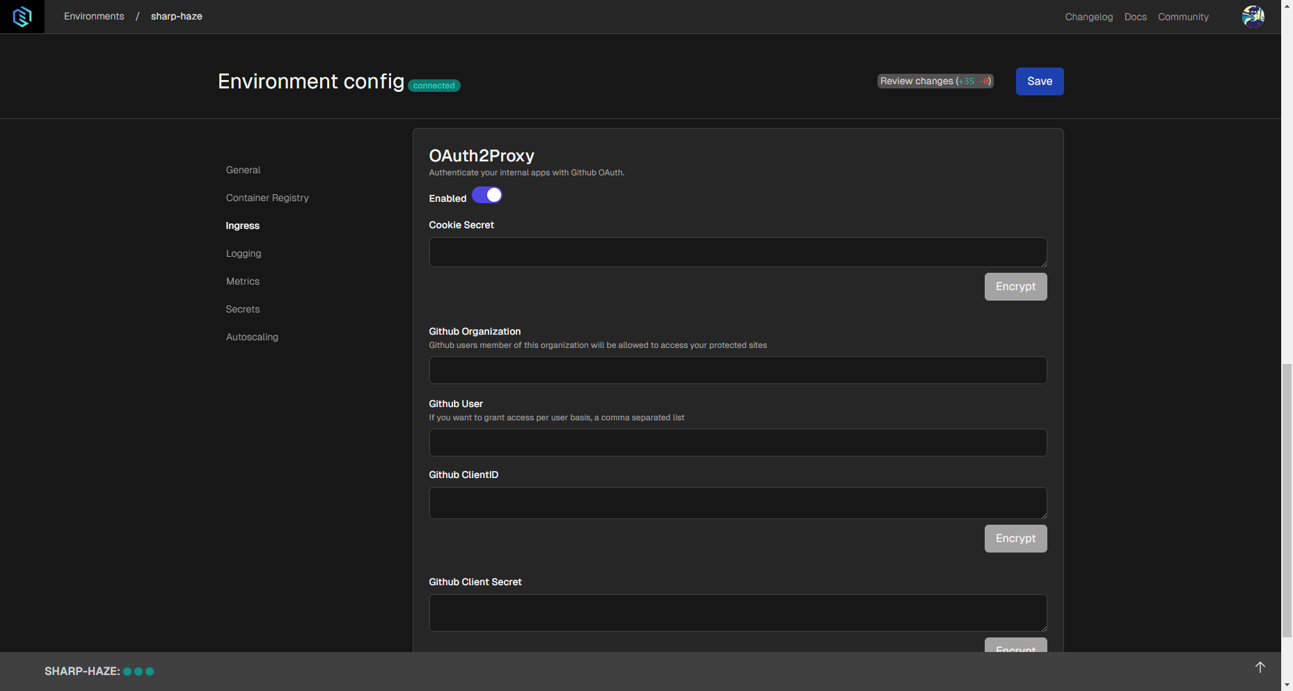 OAuth2Proxy settings in Gimlet to configure social authentication.