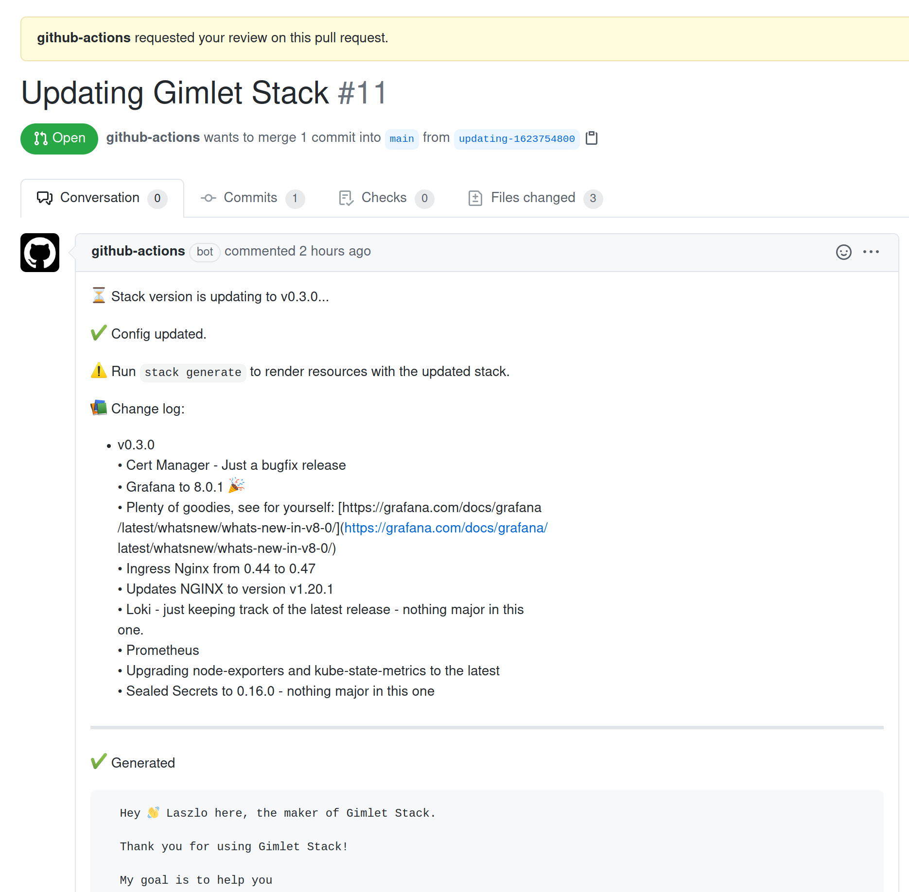 Stack updater Github Action